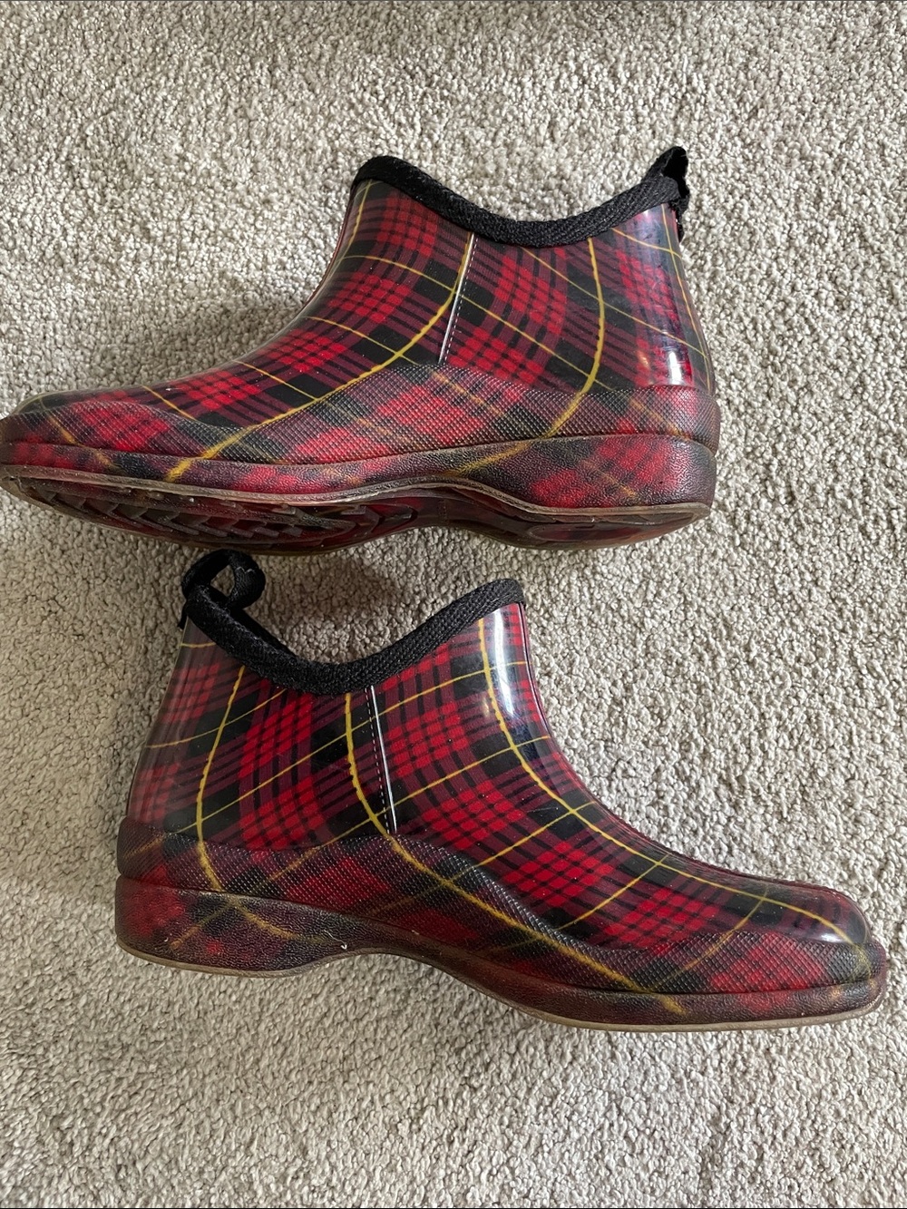 Women’s Red Plaid Waterproof Slip-On Rain Clogs